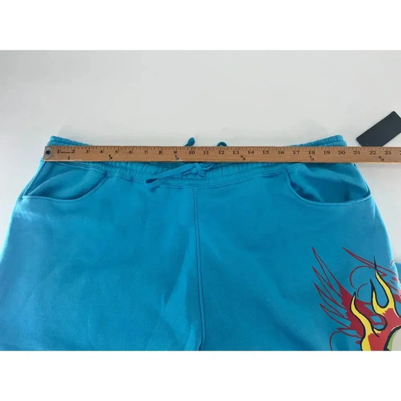 Ed Hardy Graphic Fire Skull Tattoo Men's Fleece Sweat shorts Size XXL Blue NWT - Picture 6 of 11